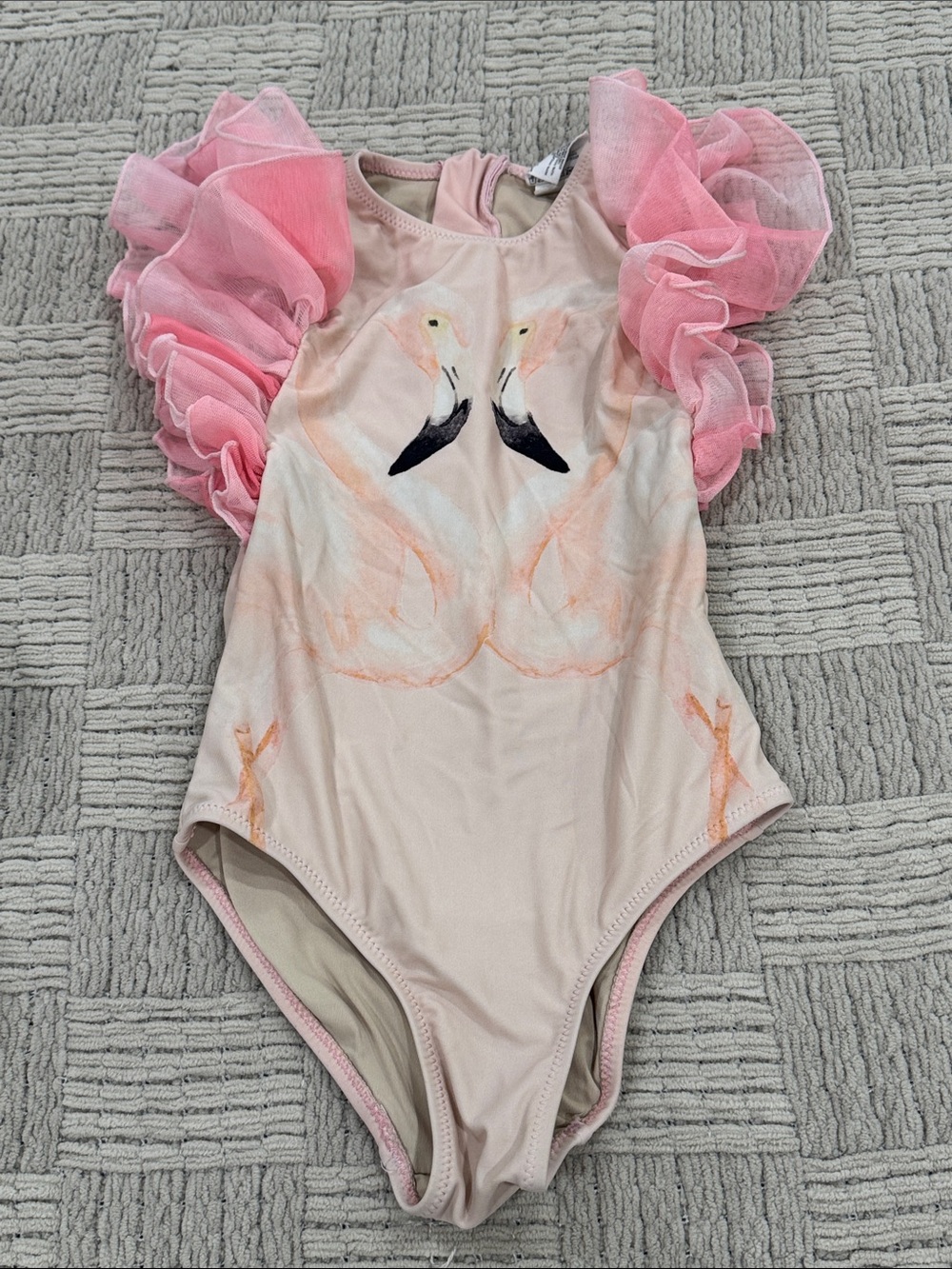 Girls Shade Critters Palm Beach Pink Flamingo Ruffled One-Piece Swimsuit